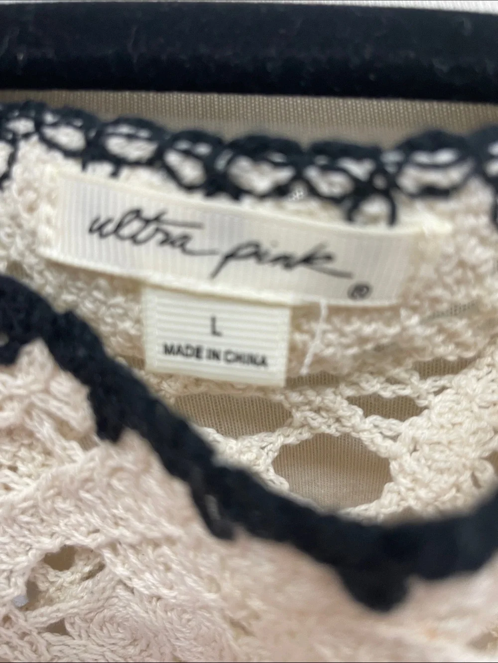 Crochet Lace Tank Top - Cream with Black Trim - Picture 2 of 5